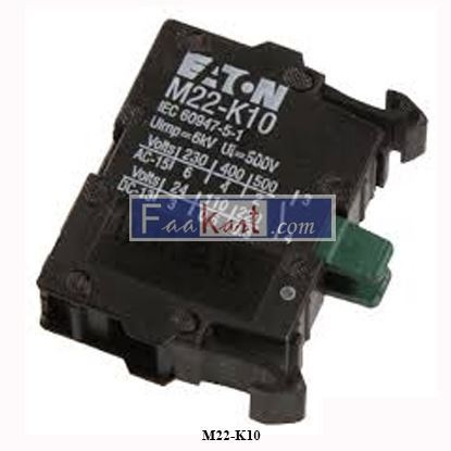 Picture of M22-K10  |  216376  |    Contact Block, 6 A, 500 V, 1 Pole, M22 Series, RMQ-Titan, Screw, 1NO