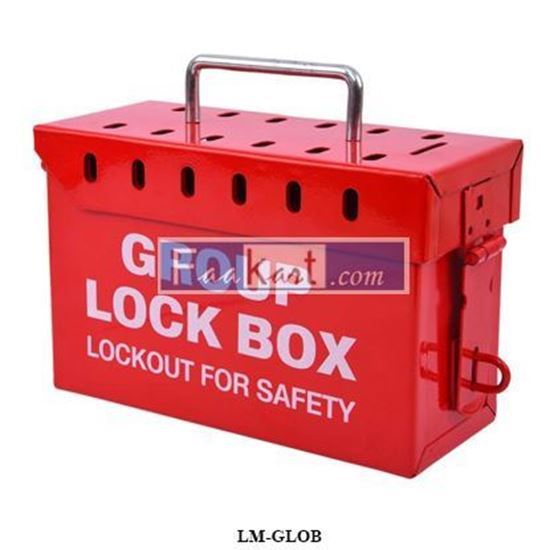 Picture of LM-GLOB Group Lockout Box Red Color - Portable metal lock box made of heavy duty steel