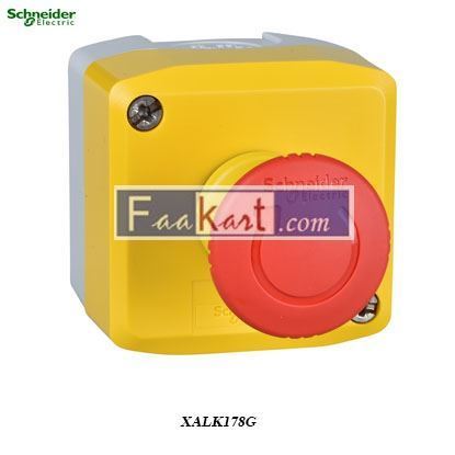 Picture of XALK178G  Control station, plastic, yellow lid, 1 red mushroom push button
