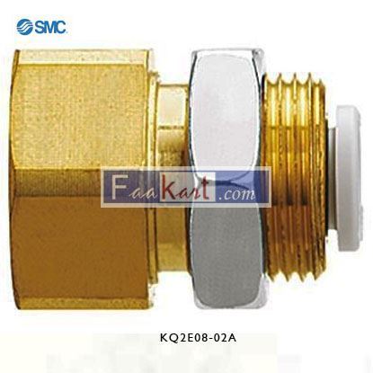 Picture of KQ2E08-02A  SMC Pneumatic Bulkhead Threaded-to-Tube Adapter, Push In 8 mm, Rc 1/4 Female BSPPx8mm