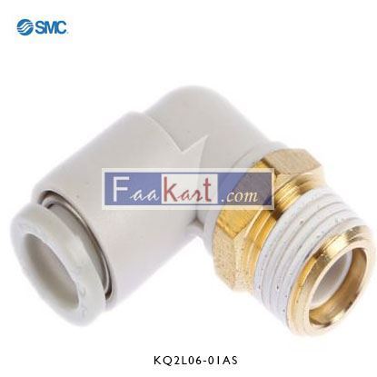 Picture of KQ2L06-01AS SMC Threaded-to-Tube Elbow Connector R 1/8 to Push In 6 mm, KQ2 Series, 1 MPa