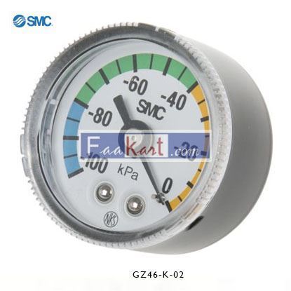 Picture of GZ46-K-02  SMC GZ46-K-02 Analogue Positive Pressure Gauge Back Entry 0kPa, Connection Size R 1/4, R 1/8