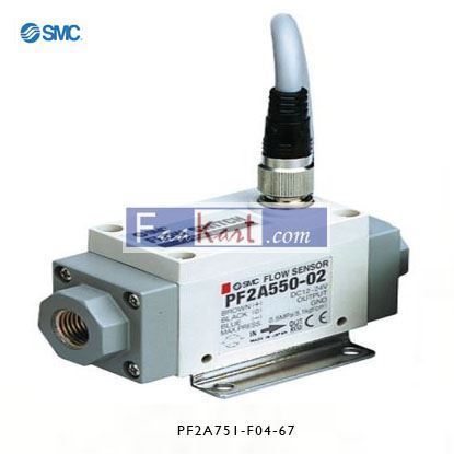 Picture of PF2A751-F04-67  SMC, 50 → 500 L/min Flow Controller, M12 Connector, PNP, 12 → 24 V dc, 3 Digit 7 Segment LED