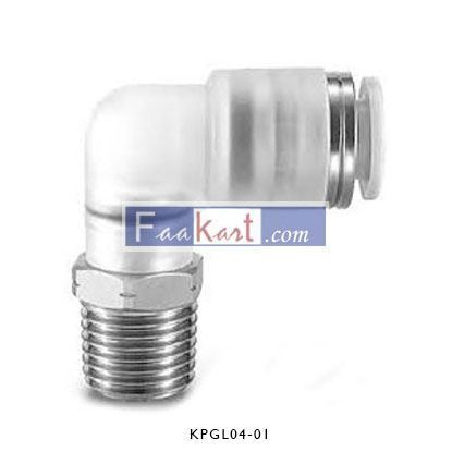 Picture of KPGL04-01    SMC Threaded-to-Tube Elbow Connector R 1/8 to Push In 4 mm, KPG Series, 1 MPa