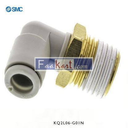 Picture of KQ2L06-G01N   SMC Threaded-to-Tube Elbow Connector G 1/8 to Push In 6 mm, KQ2 Series, 1 MPa