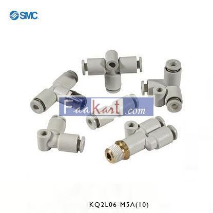 Picture of KQ2L06-M5A(10)    SMC Threaded-to-Tube Elbow Connector M5 to Push In 6 mm, KQ2 Series, 1 MPa
