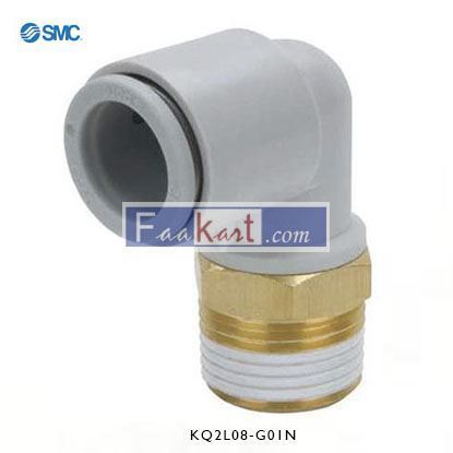 Picture of KQ2L08-G01N   SMC Threaded-to-Tube Elbow Connector R 1/8 to Push In 8 mm, KQ2 Series, 1 MPa