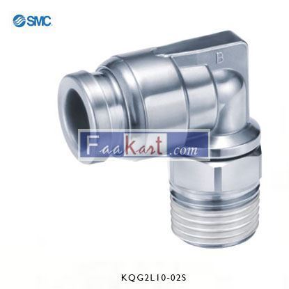 Picture of KQG2L10-02S SMC Threaded-to-Tube Elbow Connector R 1/4 to Push In 10 mm, KQG2 Series, 1 MPa