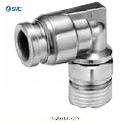 Picture of KQG2L23-01S     SMC Threaded-to-Tube Elbow Connector R 1/8 to Push In 3 mm, KQG2 Series, 1 MPa, 3 (Proof) MPa