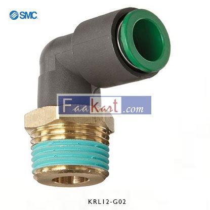 Picture of KRL12-G02    SMC Threaded-to-Tube Elbow Connector R 1/4 to Push In 12 mm, KRL Series, 1 MPa