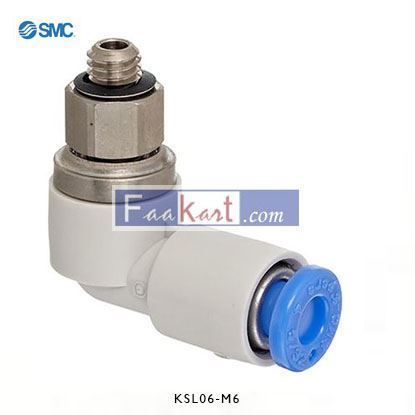 Picture of KSL06-M6    SMC Threaded-to-Tube Elbow Connector M6 to Push In 6 mm, KSL Series, 1 MPa, 3 (Proof) MPa