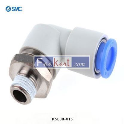 Picture of KSL08-01S      SMC Threaded-to-Tube Elbow Connector R 1/8 to Push In 8 mm, KSL Series, 1 MPa