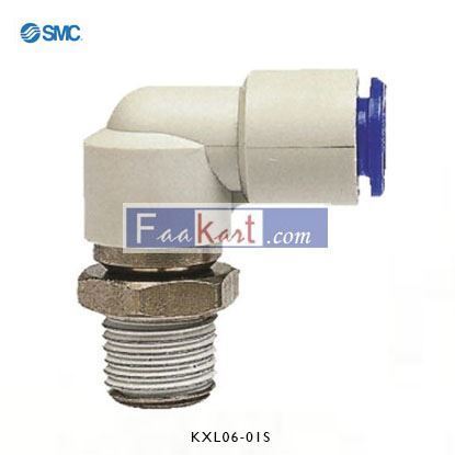 Picture of KXL06-01S      SMC Threaded-to-Tube Elbow Connector R 1/8 to Push In 6 mm, KX Series, 1 MPa