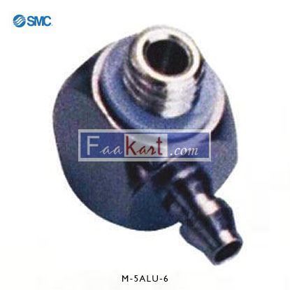 Picture of M-5ALU-6     SMC Threaded-to-Tube Elbow Connector M5 to Barbed 6 mm, M Series, 1 MPa