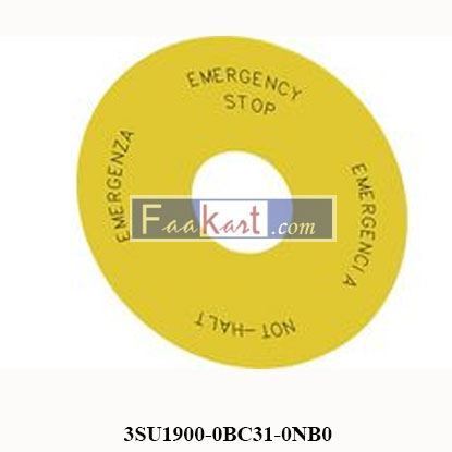 Picture of 3SU1900-0BC31-0NB0 EMERGENCY STOP BACKING PLATE, YELLOW  SIEMENS
