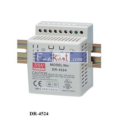 Picture of DR-4524 POWER SUPPLY INPUT:100-240 VAC 1.5A 50/60 HZ OUTPUT: 24V 2A MEAN WELL