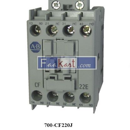 Picture of 700-CF220J RELAY CONTROL; 24 VAC; 60 HZ COIL;120 V; 14 A CONTACT;2NO2NC;DPDT ACTION;SCREW TERMINALS TERMINAL ROCKWELL AUTOMATION US ALLEN-BRADLEY COMPANY