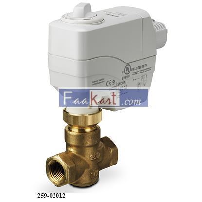 Picture of 259-02012   | Siemens Industry | Control Valves Valve Assembly, Normally Closed, 3/4" Line Size, 6.3 Cv, FxF, Brass Trim, Electronic Actuator, Fail In-Place, Floating