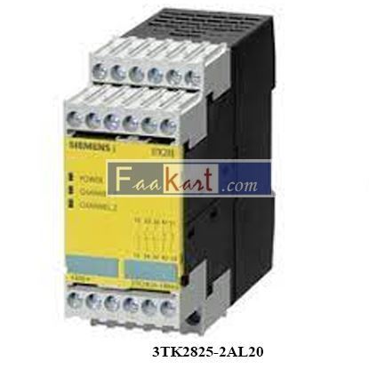 Picture of 3TK2825-2AL20  SIEMENS SIRIUS SAFETY RELAY WITH RELAY ENABLING CIRCUITS (EC) 230 VAC 45 MM OVERALL WIDTH SPRING-TYPE TERMINAL EC INSTANTANEOUS: 3 NO EC DELAYED: 0 NO SC: 2 NC