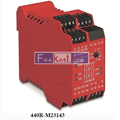 Picture of 440R-M23143 ALLEN-BRADLEY Relay, Single Function, Safety, with Delayed Outputs, 24V AC/DC