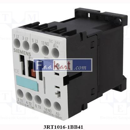 Picture of 3RT1016-1BB41 SIEMENS Contactor: 3-pole; NO x3; Auxiliary contacts: NO; 24VDC; 9A; 3RT10