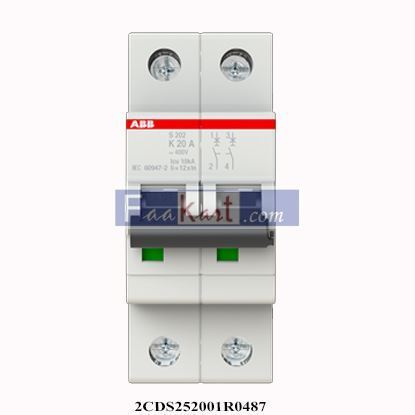 Picture of S202-K20   ABB   2CDS252001R0487  Miniature Circuit Breaker - 2P - K - 20 A