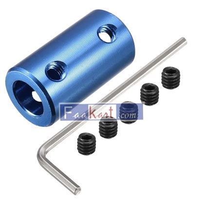 Picture of a15113000ux1176  uxcell   8mm to 8mm Bore Rigid Coupling Set Screw L25XD14 Aluminum Alloy,Shaft Coupler Connector,Motor Accessories,Blue w Wrench