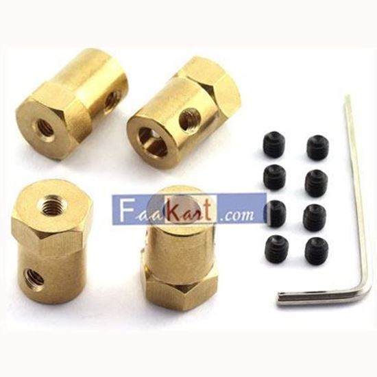 Picture of HJ Garden  4pcs 6mm Brass Hex Shaft Coupling Motor Flexible Coupler Joint for Connecting DC Motor Shaft, Robot, Model Car Tyre etc