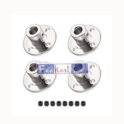 Picture of DMiotech 4 Pack 5mm Inner Dia H12*D10 Flange Coupling Connector Rigid Guide Shaft Support Coupler Shaft Coupling with Screws for DIY RC Model Motors Silver