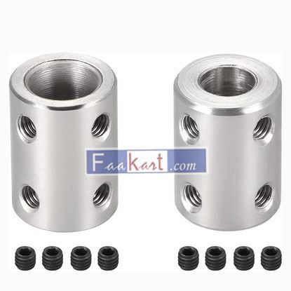 Picture of MECCANIXITY  Shaft Coupling 2 Pcs 8mm to 10mm 2pcs 10mm to 10mmRobot Motor Wheel Rigid Coupler Connector Silver Tone