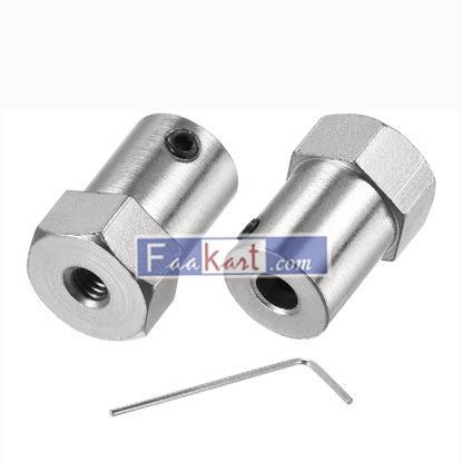 Picture of Uxcell  4mm Bore 18mm Length Hexagon Coupler, Coupling Shaft Iron Connector Pack of 2