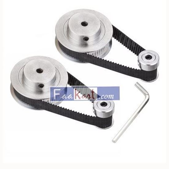 Picture of 2pcs Aluminum 5mm Bore 2GT Pulley 60 Tooth + 2pcs GT2 20T Timing Belt Synchronous Wheel +2pcs 200mm Closed Loop Rubber Belt for 6mm Width Belt 3D Printer CNC Machine   DORUNDEA