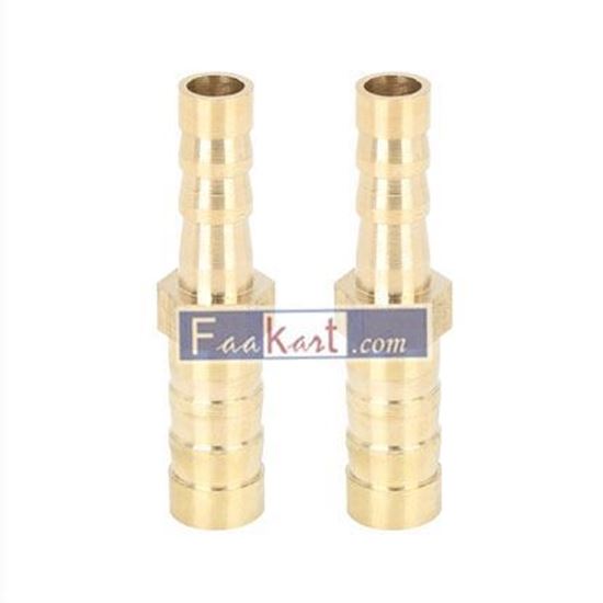Picture of 2 Pcs 8mm to 6mm Brass Barb Hose Fitting Straight Connector Adaptor for Car Auto  Unique Bargains