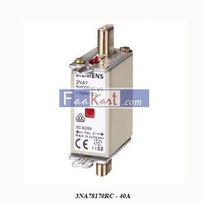 Picture of 3NA78170RC - 40A    Siemens    SIZE 000 500V AC HRC FUSE DIN S.C. CAPACITY 120KA