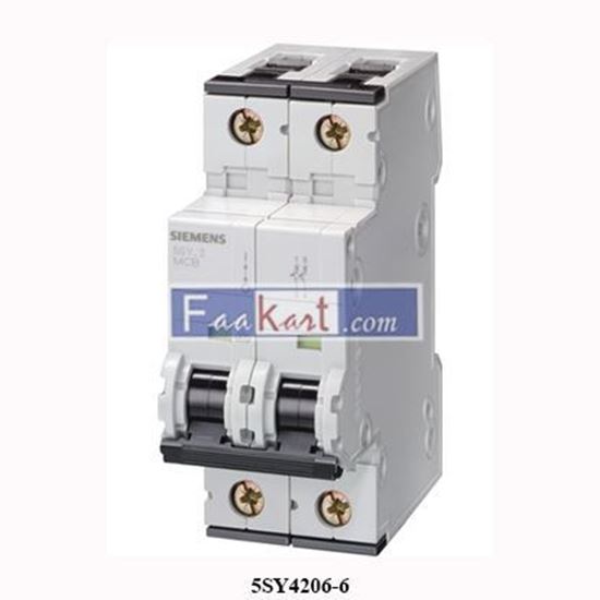 Picture of 5SY4206-6  Siemens Miniature circuit breaker 400 V 10kA, 2-pole, B, 6 A, D=70 mm