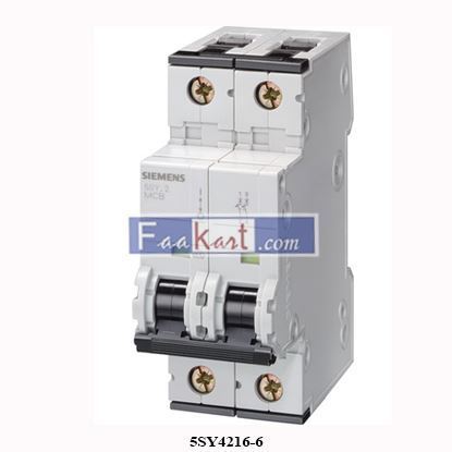 Picture of 5SY4216-6  SIEMENS Miniature circuit breaker 400 V 10kA, 2-pole, B, 16A, D=70 mm