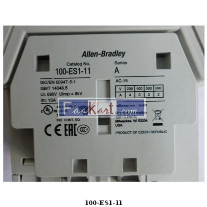 Picture of 100-ES1-11 Allen Bradley Auxiliary Contact, 2 Contact, 1NO + 1NC, Side Mount