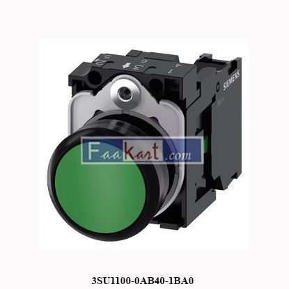 Picture of 3SU1100-0AB40-1BA0 Siemens Pushbutton, 22 mm, round, plastic, green