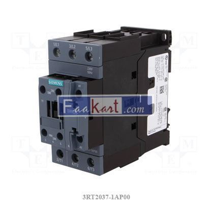 Picture of 3RT20371AP00 SIEMENS 3RT2 Series Contactor, 230 V ac Coil, 3-Pole, 65 A, 30 kW, 3NO, 400 V ac