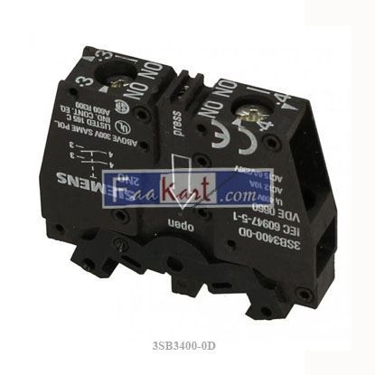 Picture of 3SB3400-0D  SIEMENS  Switch, part, Contact block, 2NO, 10 amp thrml, screw term. IP20